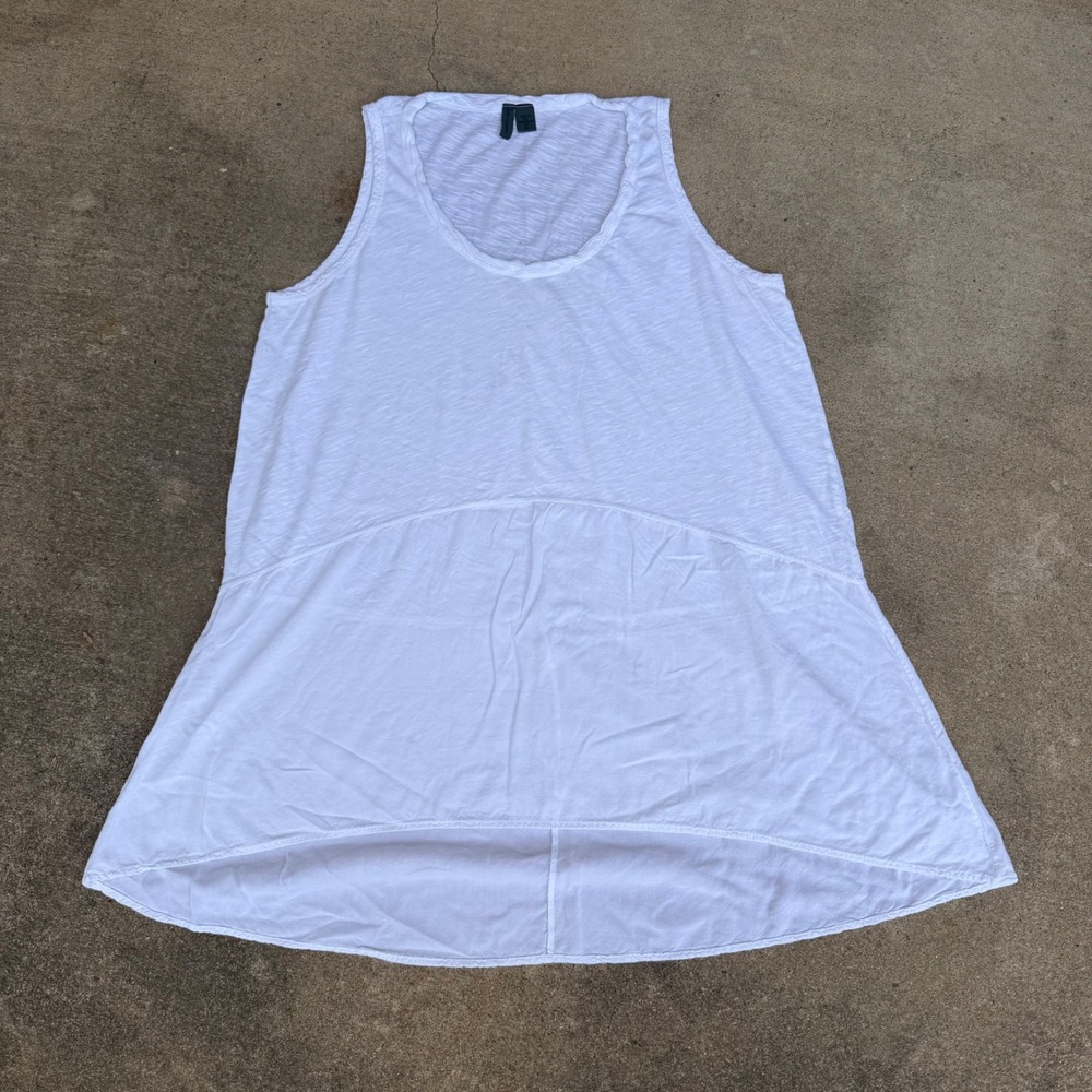Left of Center White Slub Knit High Low Tank Top XL Sleeveless Scoop Neck